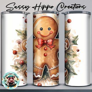 Skinny Tumbler Gingerbread Man Holly Berries Christmas 20oz Stainless-Steel